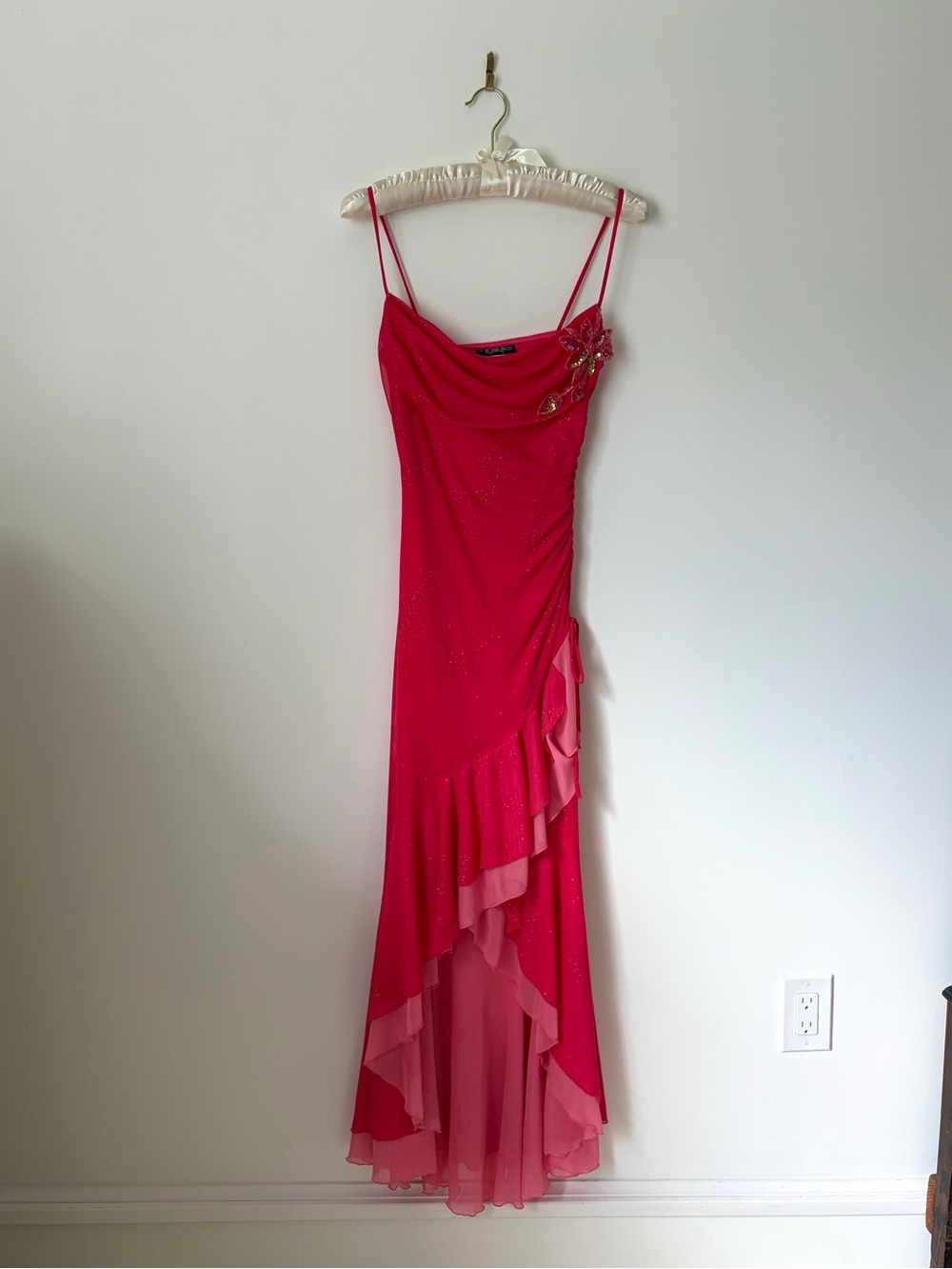 Vintage Y2K City Triangles Glitter Ruched Asymmetrical Formal Prom Dress XS-S